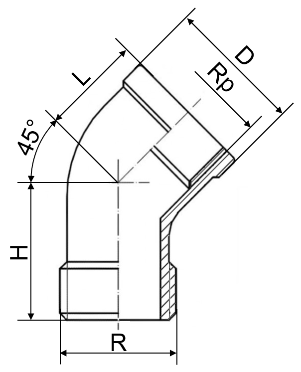 Winkel 45° IG/AG 1.4408 1/8" 