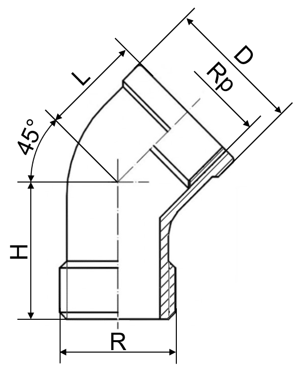 Winkel 45° IG/AG 1.4408 1 1/4"