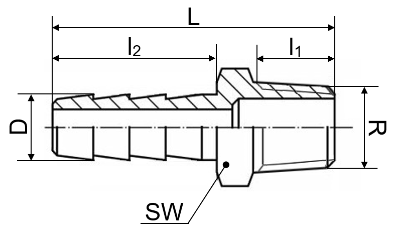 Schlauchtülle AG 1.4408 3/8" x 13 mm l.W.