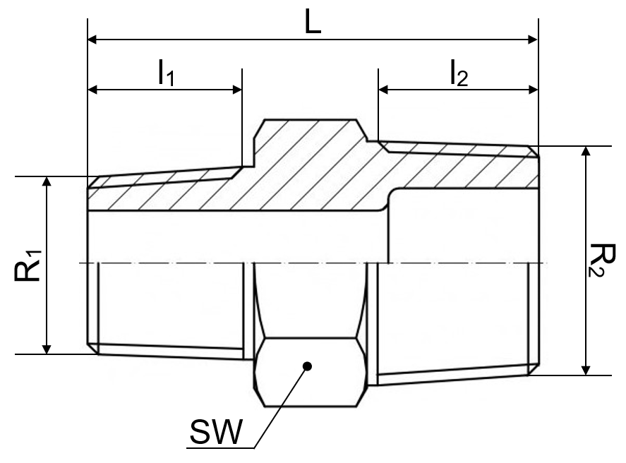 6kt. Reduzierdoppelnippel 1.4408 1/4" x 1/8" 